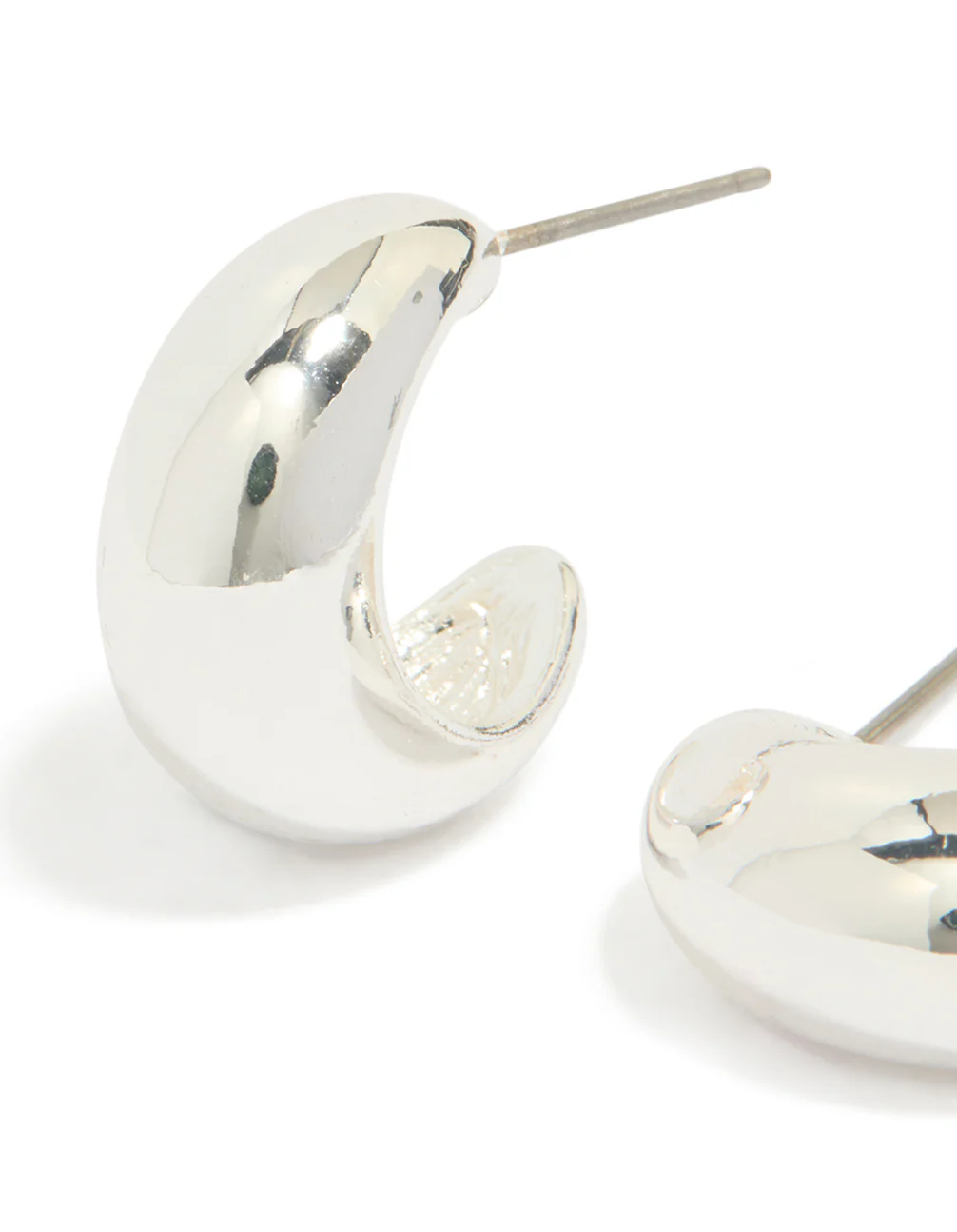 Silver Chubby Teardrop Huggie Earrings - Image 3