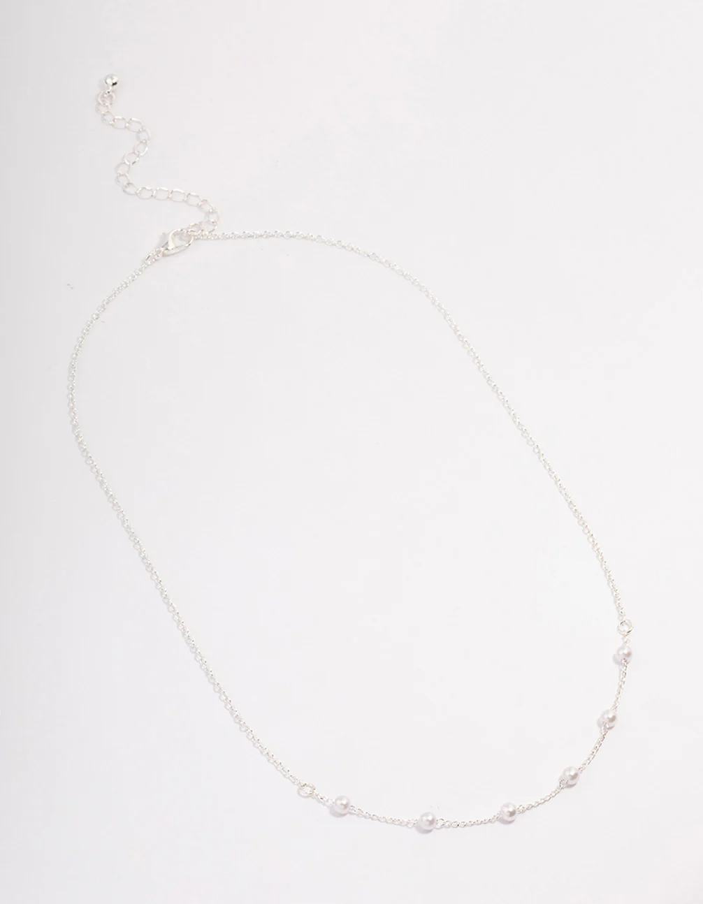 Silver Dainty Pearl Station Necklace - Image 4