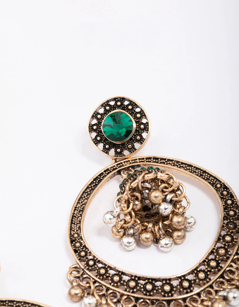 Antique Gold Beaded Circle Drop Earrings - Image 3