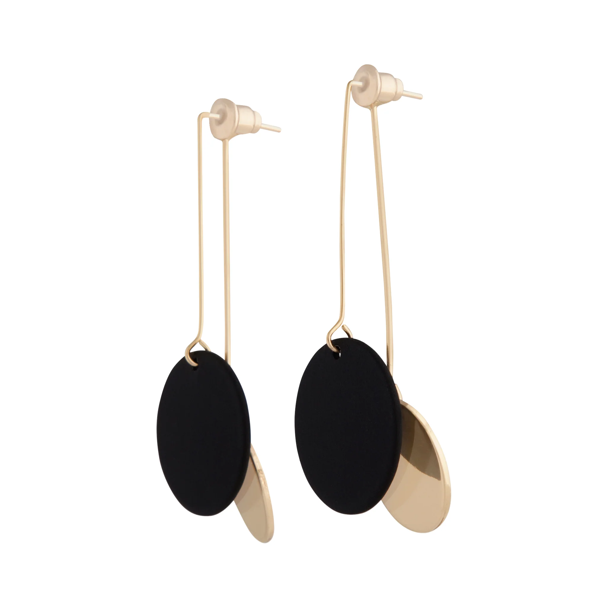 Black & Gold Coated Disc Sandwich Earrings - Image 3