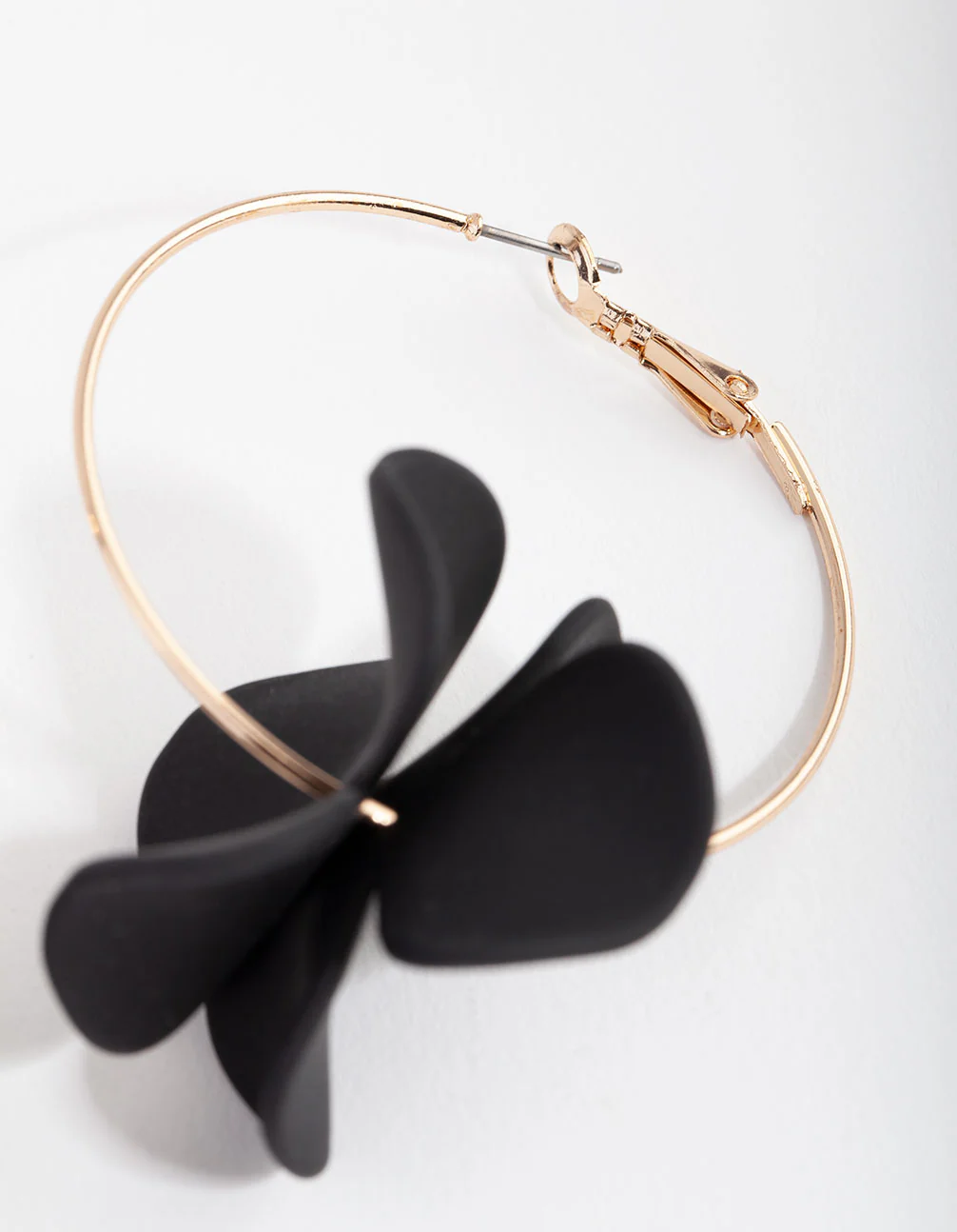 Gold Black Pearlised Flower Hoop Earrings - Image 3