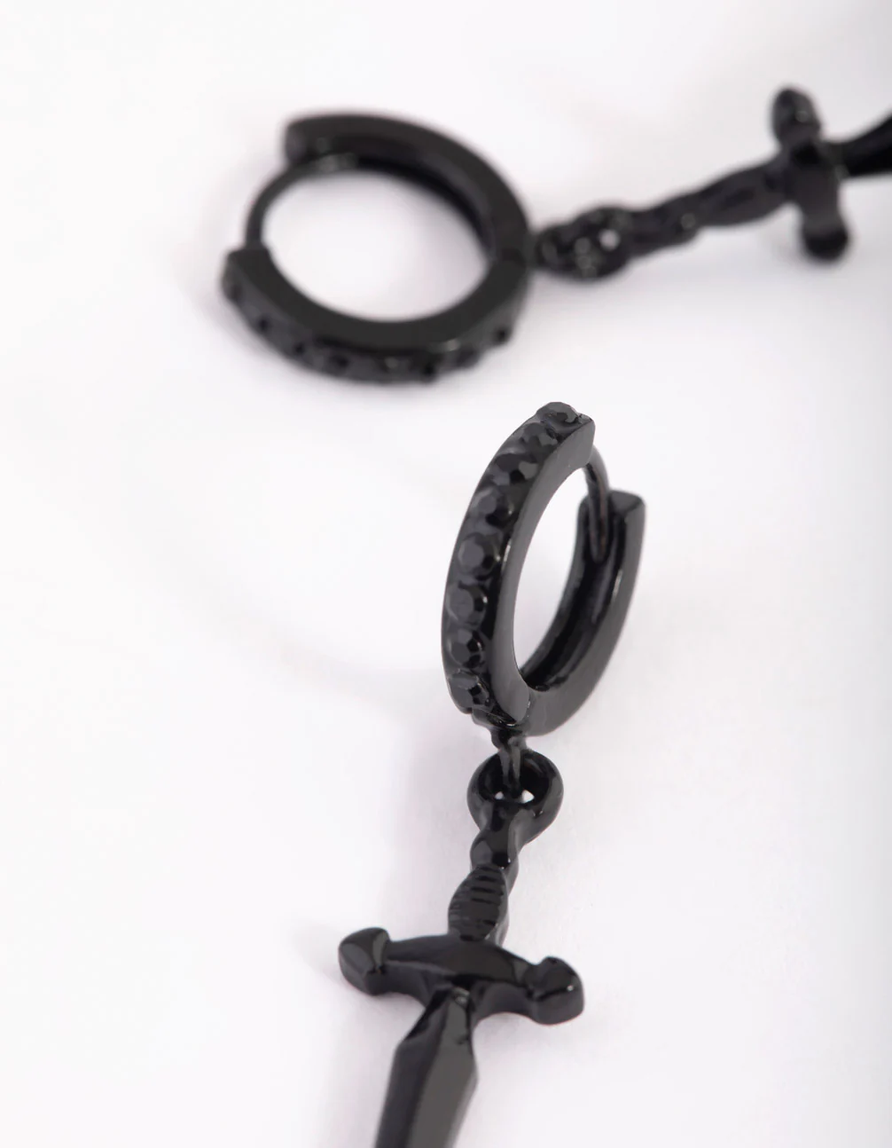Matte Black Dagger Huggie Hoop Earrings - Image 3