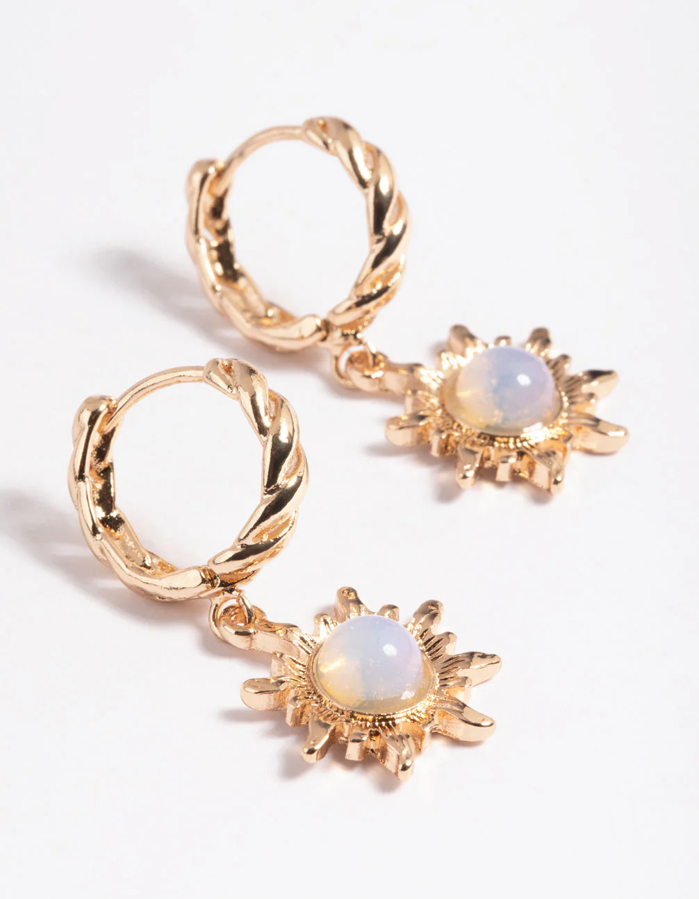 Gold Moonstone Celestial Huggie Hoop Earrings - Image 3