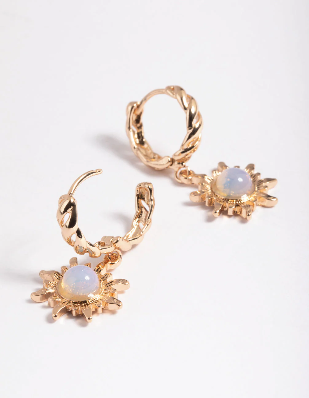 Gold Moonstone Celestial Huggie Hoop Earrings - Image 4