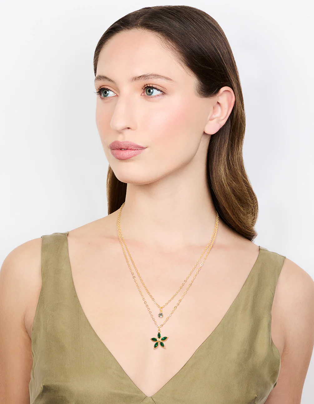 Gold Chain Diamante Flower Layered Necklace - Image 3