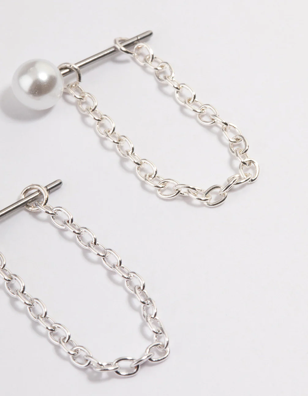 Silver Pearl Chain Front & Back Earrings - Image 3