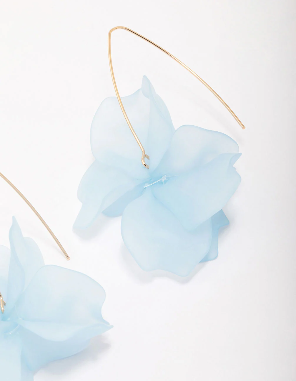 Gold Blue Frosted Flower Drop Earrings - Image 3
