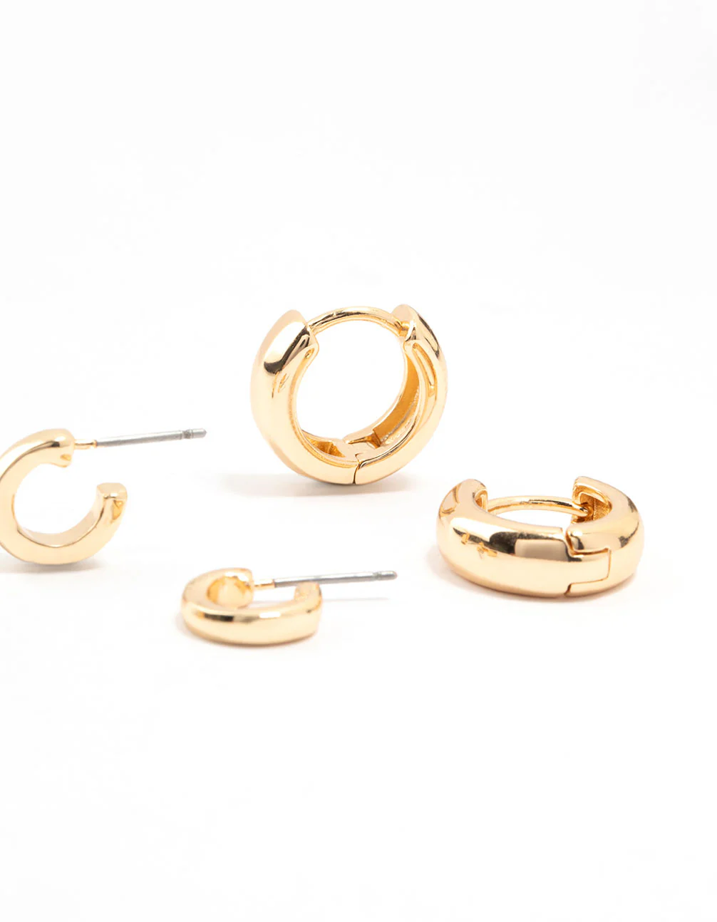 Gold Classic Cubic Zirconia Stud & Hoop Earrings 3-Pack - Image 3