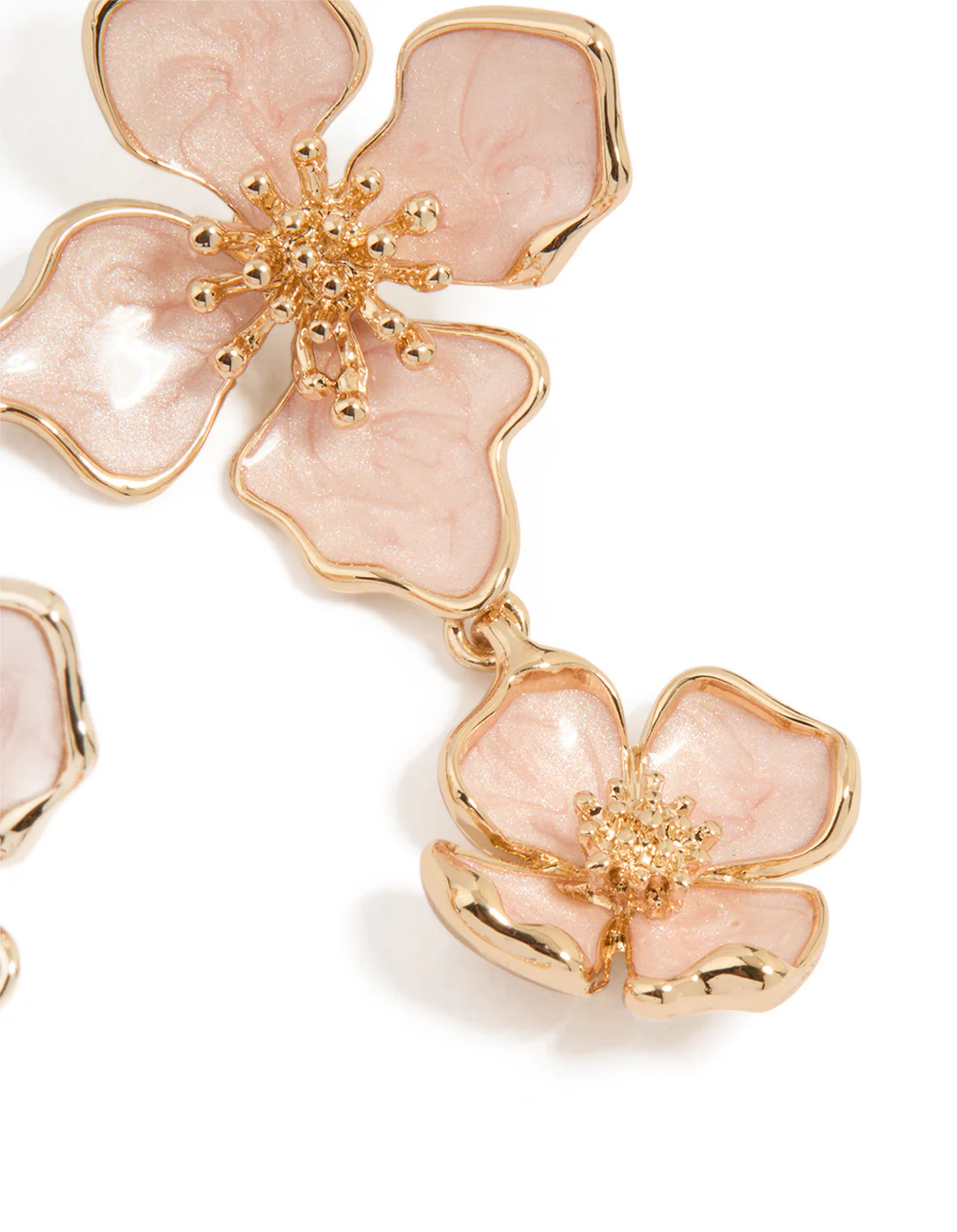 Gold Enamel Double Flower Drop Earrings - Image 3