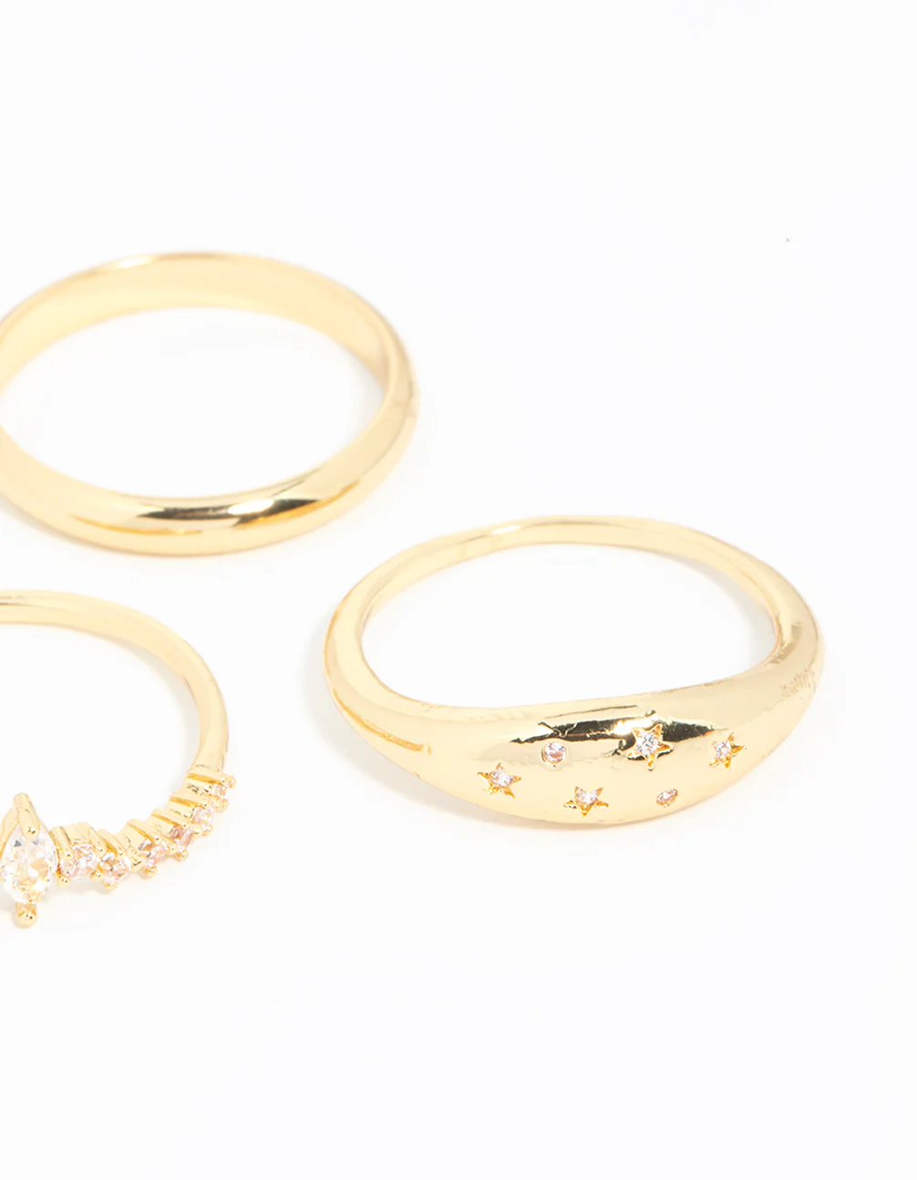Gold Plated Cubic Zirconia Cluster & Plain Rings 3-Pack - Image 3