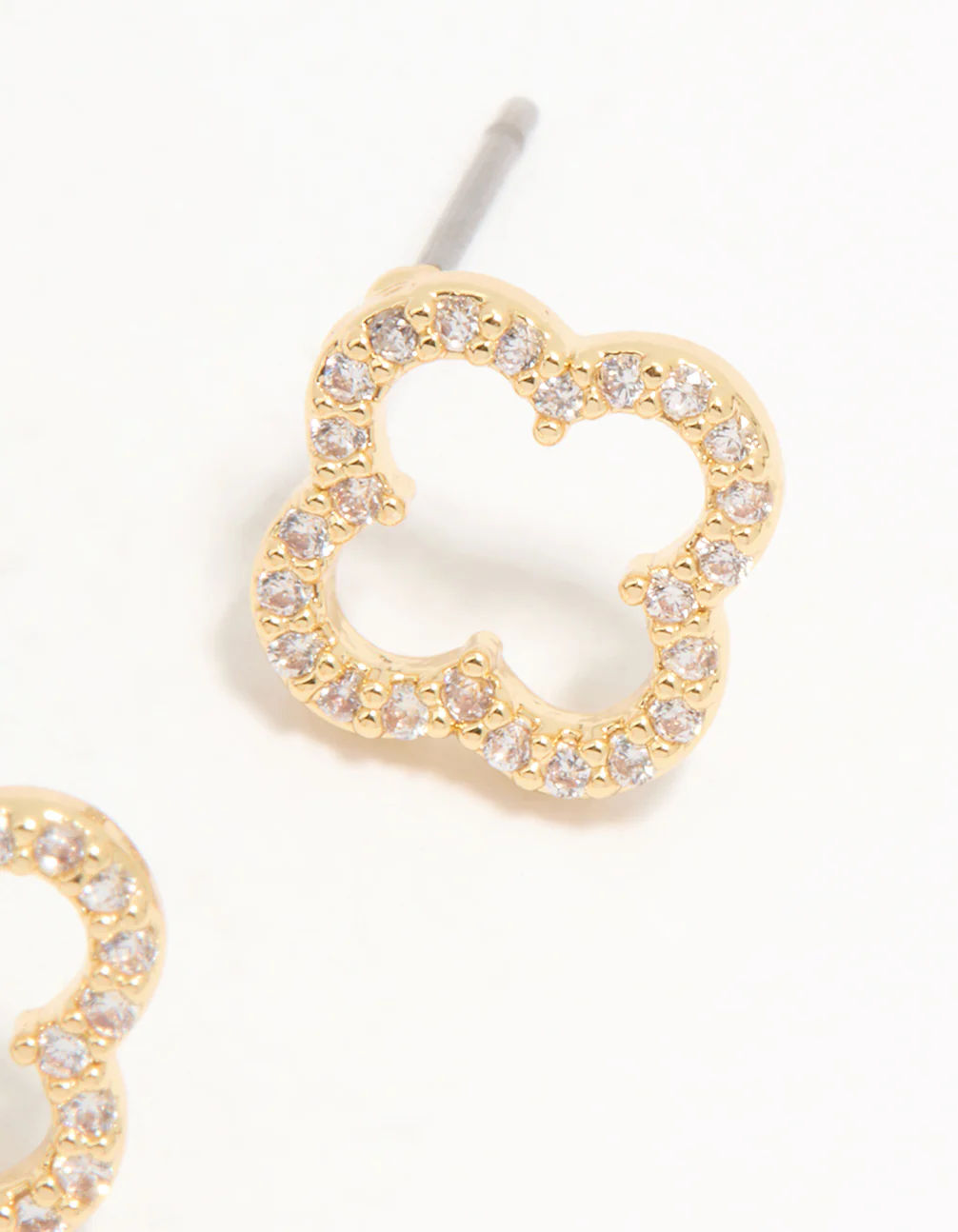 Gold Plated Cubic Zirconia Flower Outline Stud Earrings - Image 5