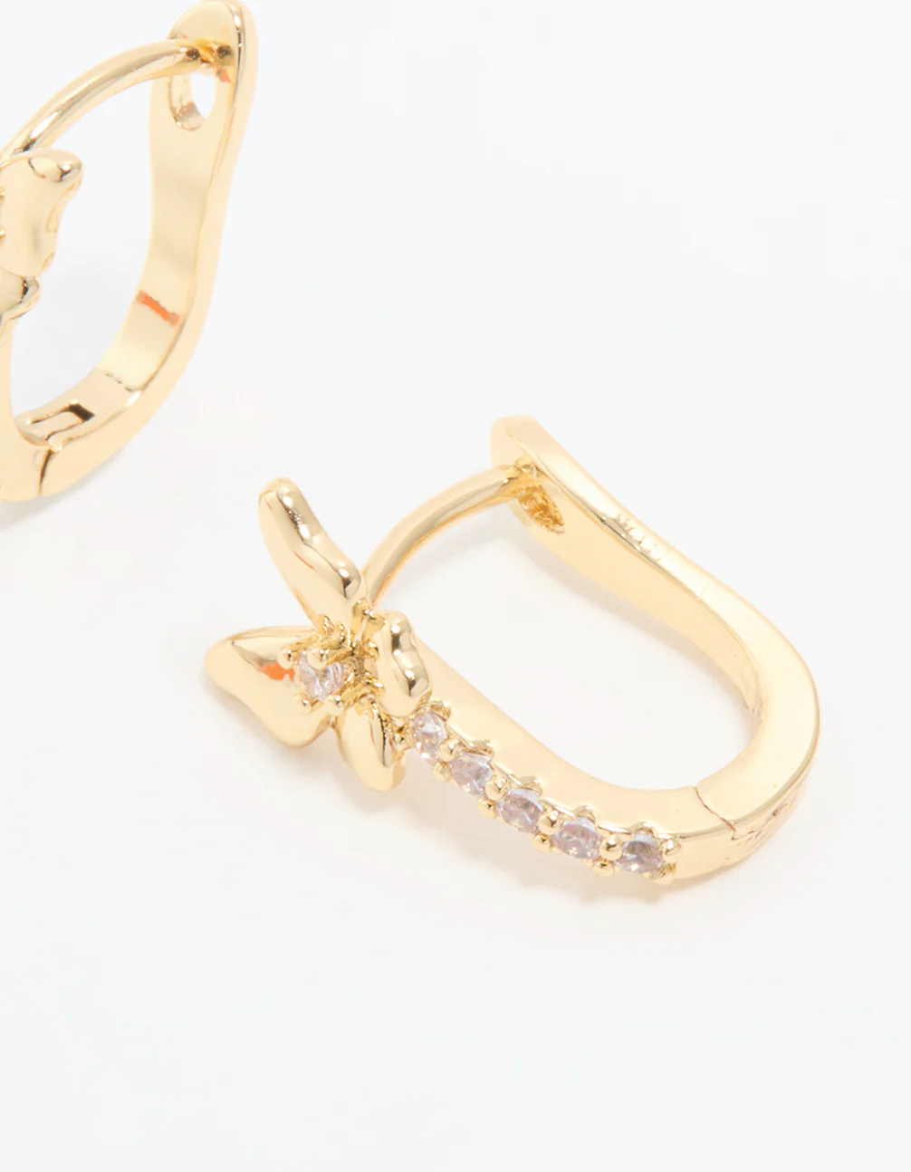 Gold Plated Cubic Zirconia Mini Butterfly Huggie Earrings - Image 5