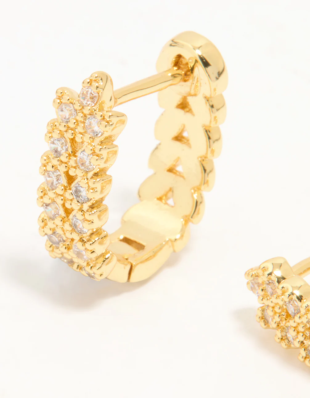 Gold Plated Cubic Zirconia Mini Vine Huggie Earrings - Image 4