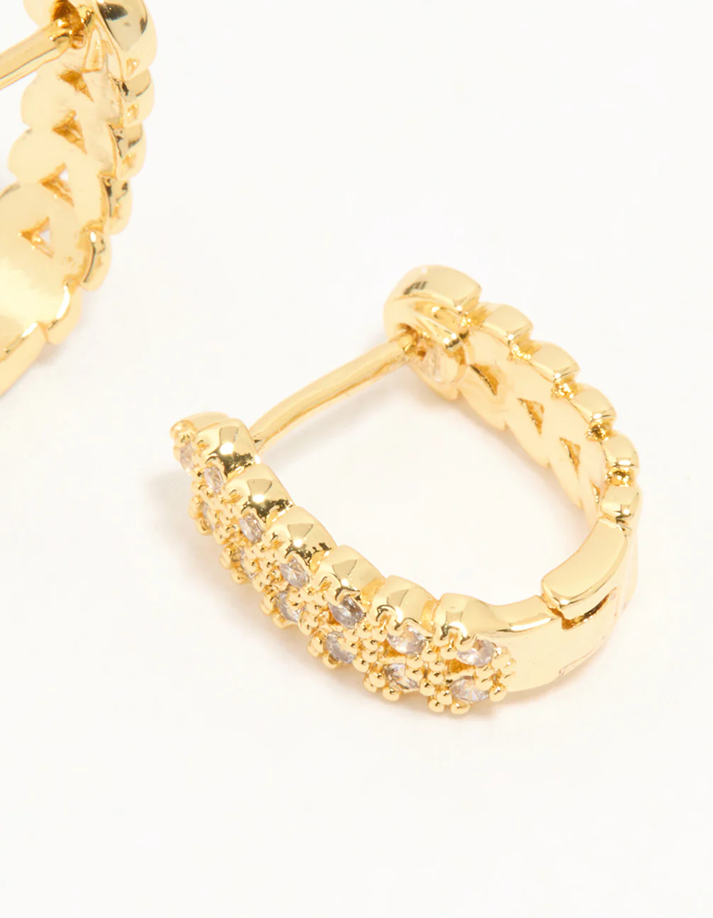 Gold Plated Cubic Zirconia Mini Vine Huggie Earrings - Image 5