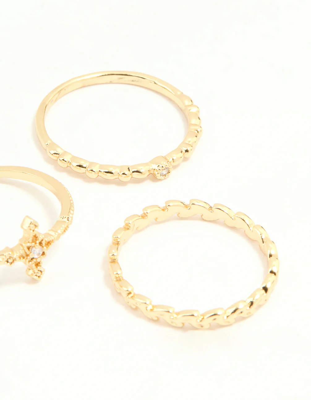 Gold Plated Dainty Cubic Zirconia Stacking Rings 5-Pack - Image 3