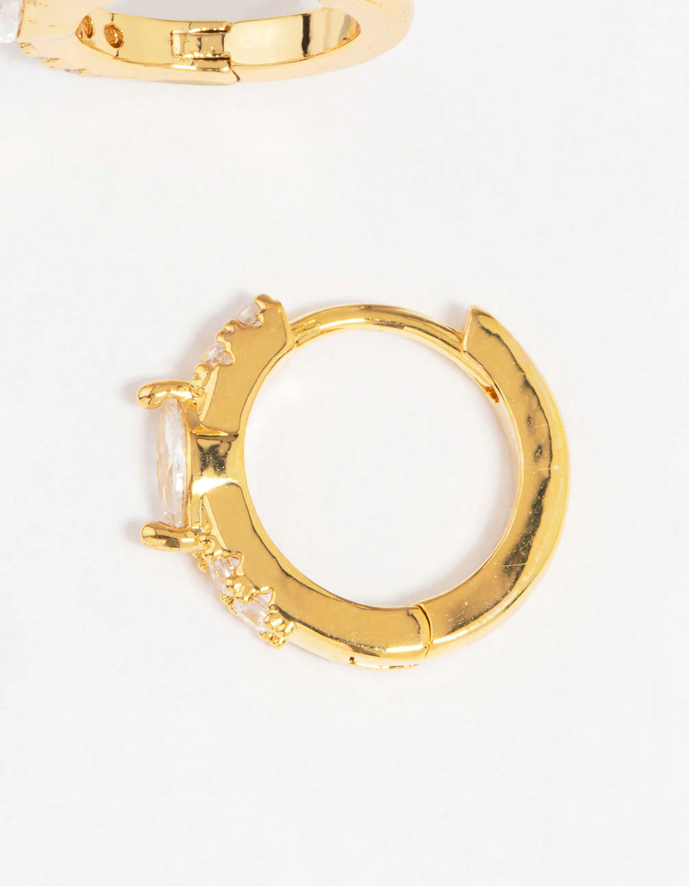 Gold Plated Diamante Marquise Pave Huggie Earrings - Image 3