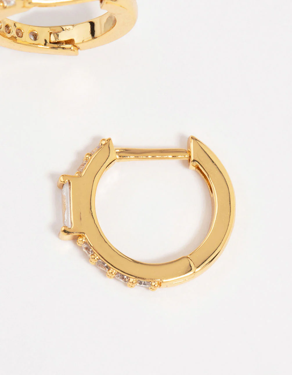 Gold Plated Diamante Mini Baguette Pave Huggie Earrings - Image 3