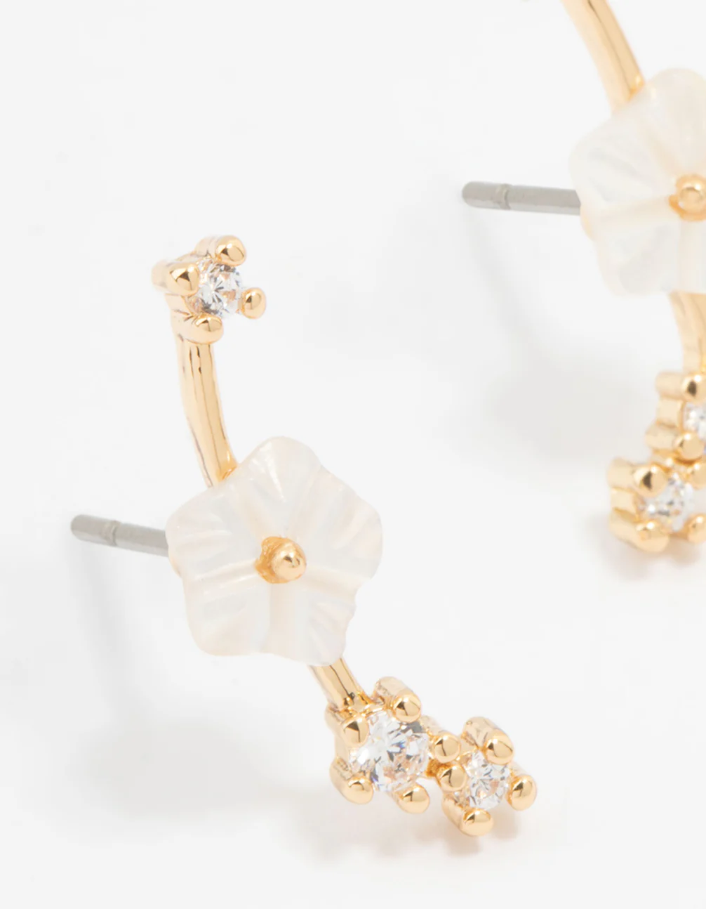 Gold Plated Flower Crawler Earrings - Image 4