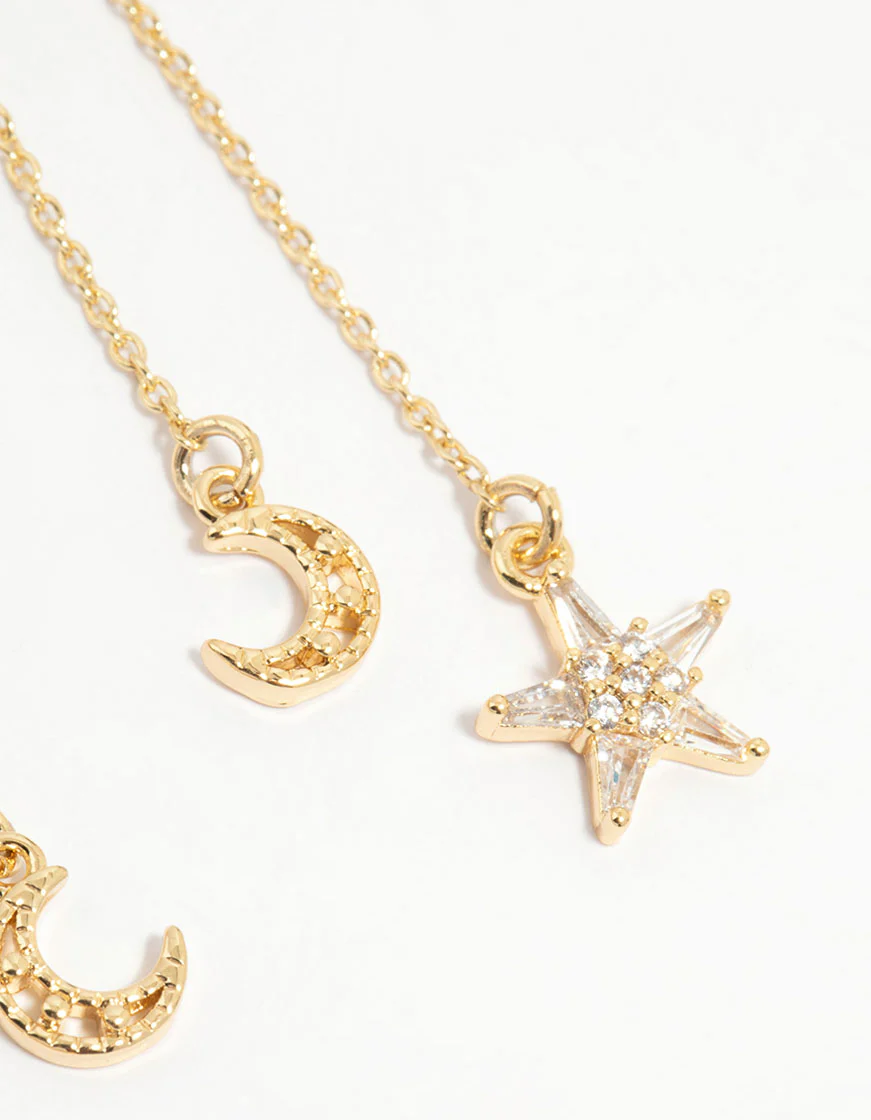 Gold Plated Moon & Star Drop Earrings - Image 5