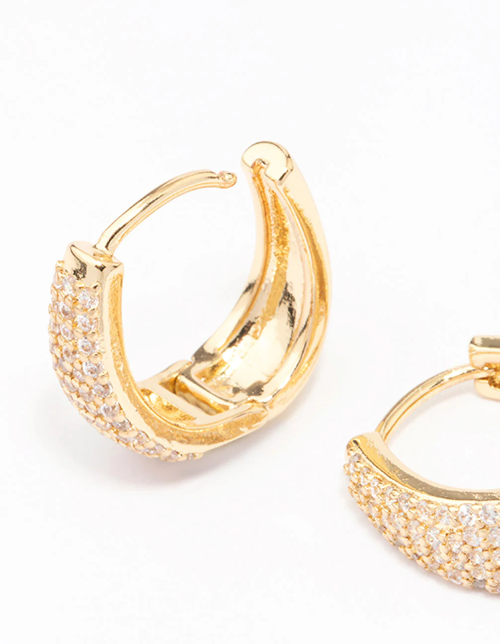 Gold Plated Pave Tapered Hoop Earrings - Image 3