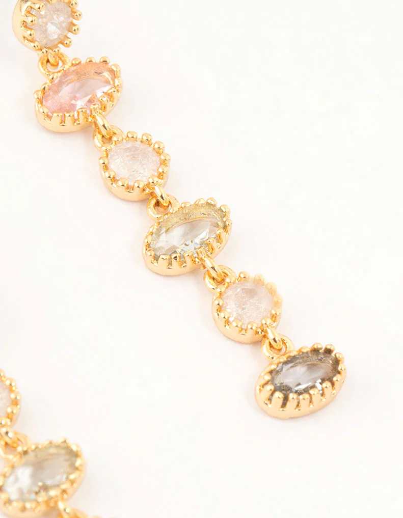 Gold Plated Round & Oval Stone Drop Earrings - Image 5