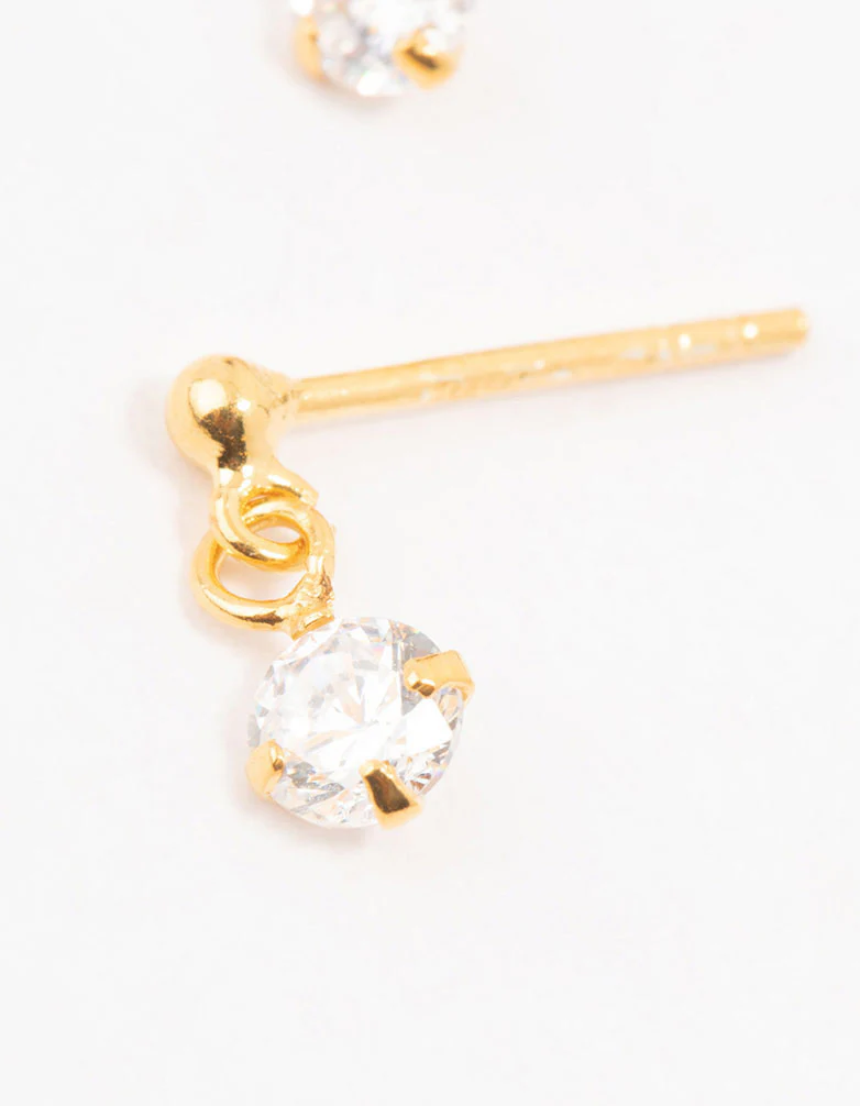 Gold Plated Sterling Silver Cubic Zirconia Drop Earrings - Image 4
