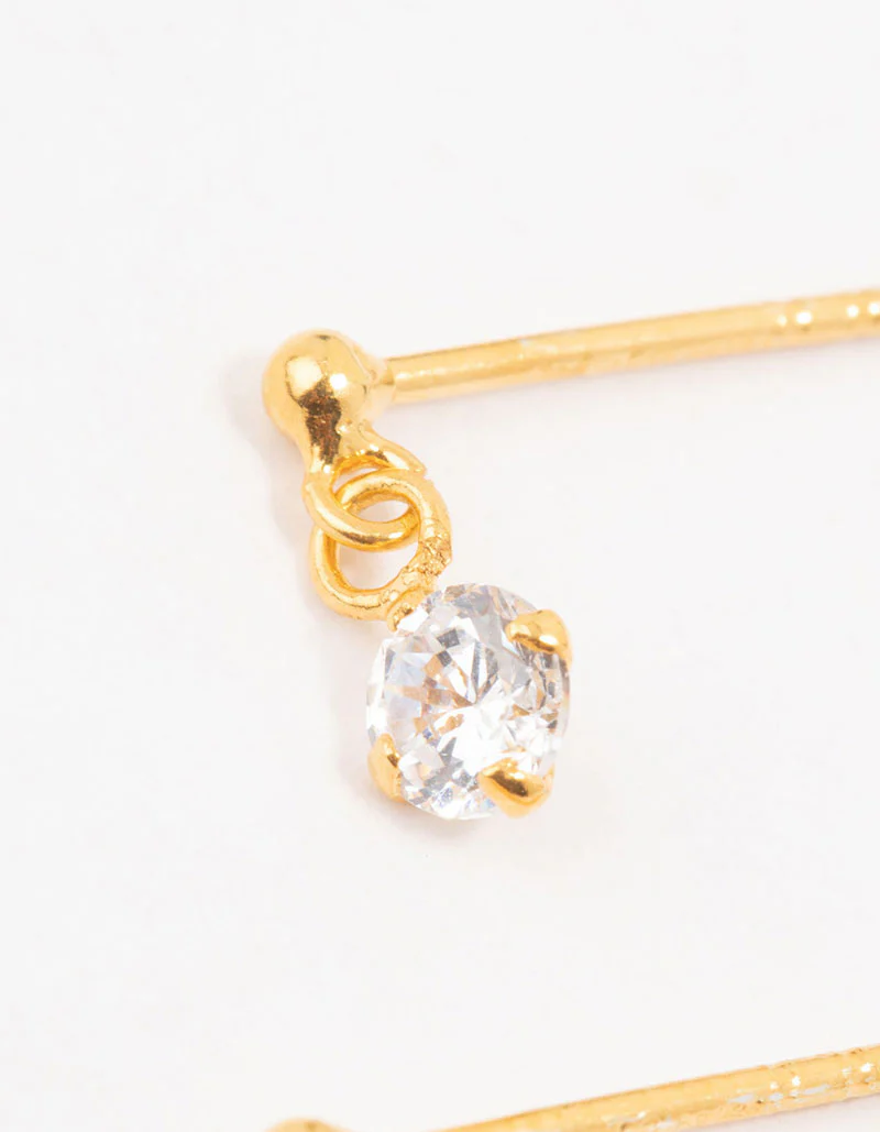 Gold Plated Sterling Silver Cubic Zirconia Drop Earrings - Image 5