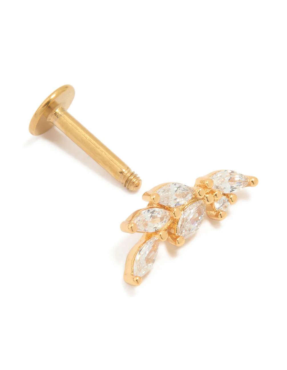 Gold Plated Titanium Cubic Zirconia Leaf Flat Back Stud - Image 3