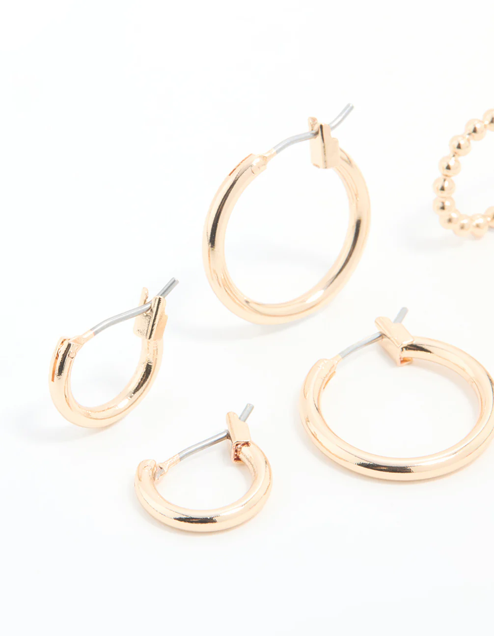 Gold Sleek & Bubble Hoop Earrings 3-Pack - Image 4