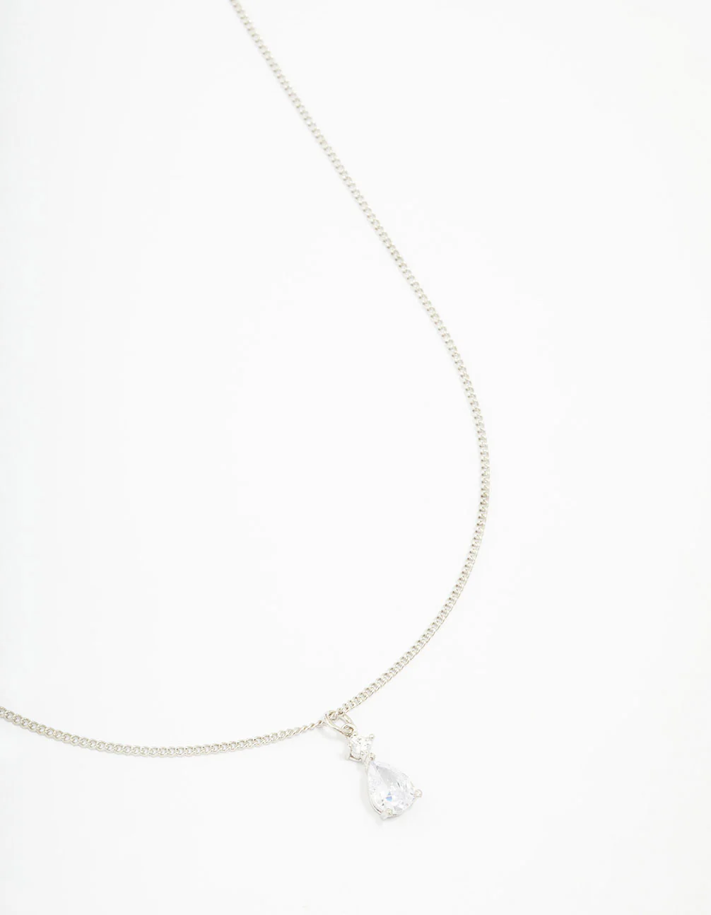 Silver Cubic Zirconia Pear Pendant Necklace - Image 4