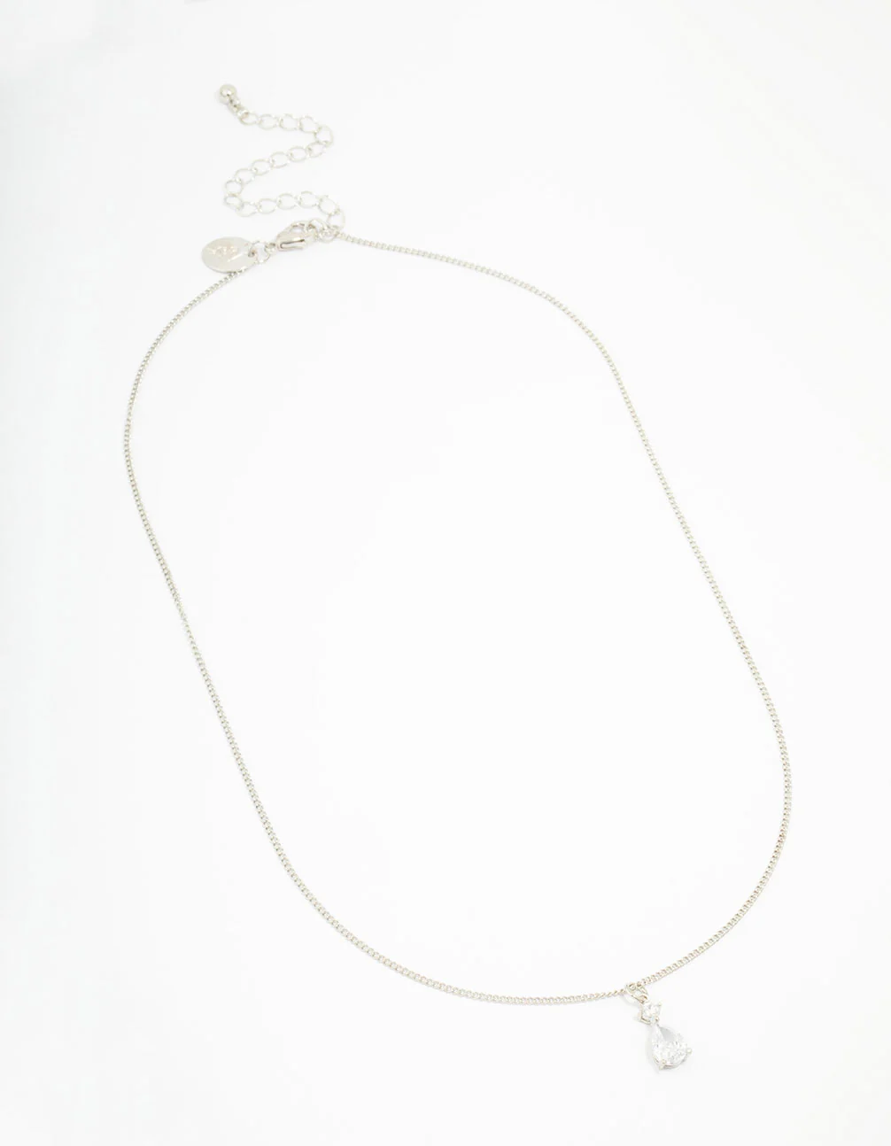 Silver Cubic Zirconia Pear Pendant Necklace - Image 5