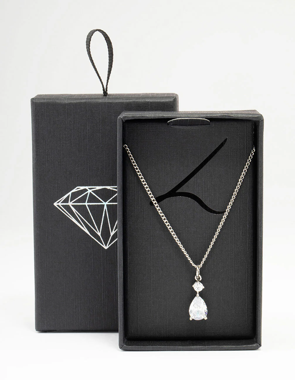 Silver Cubic Zirconia Pear Pendant Necklace - Image 6