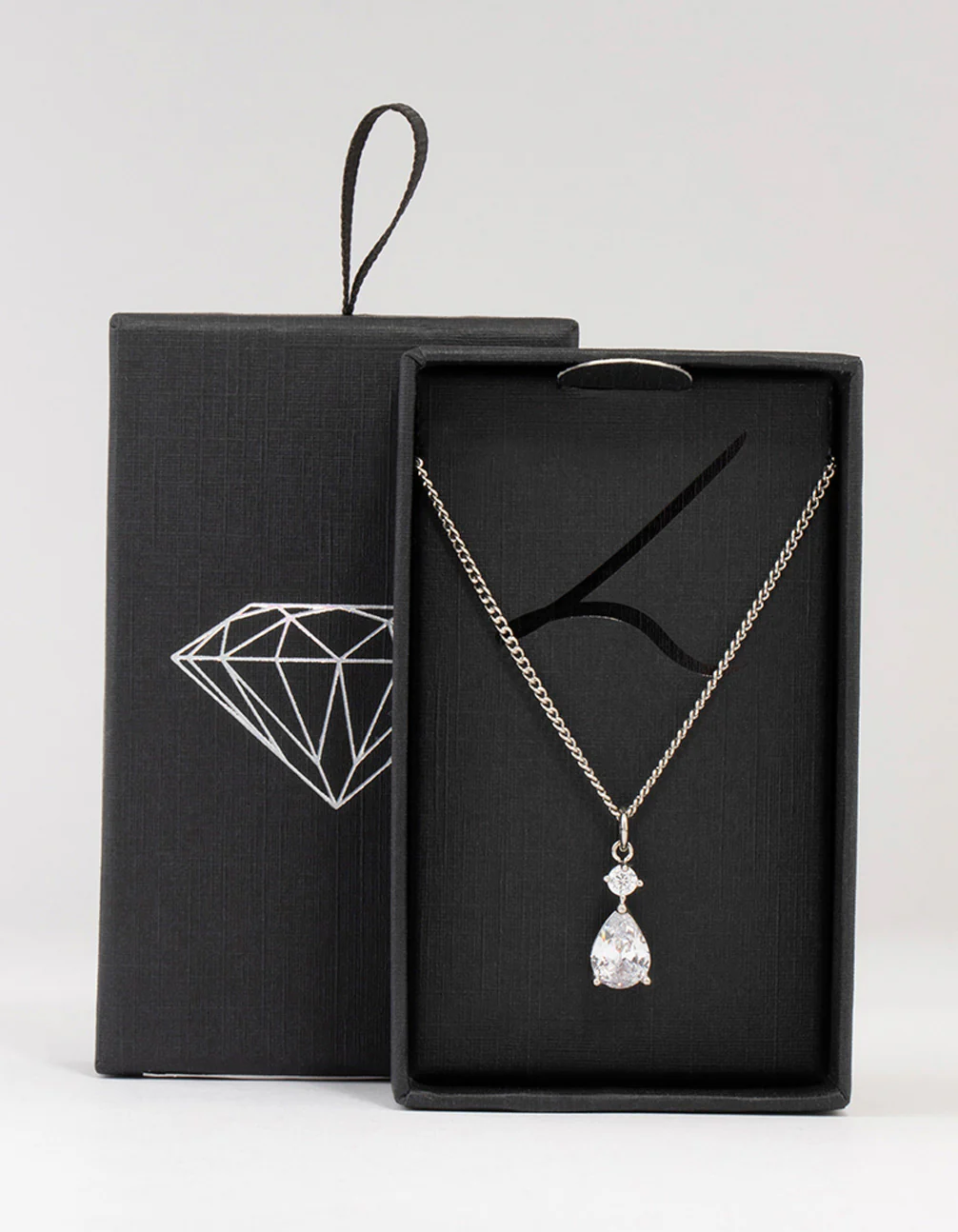 Silver Cubic Zirconia Pear Pendant Necklace - Image 7