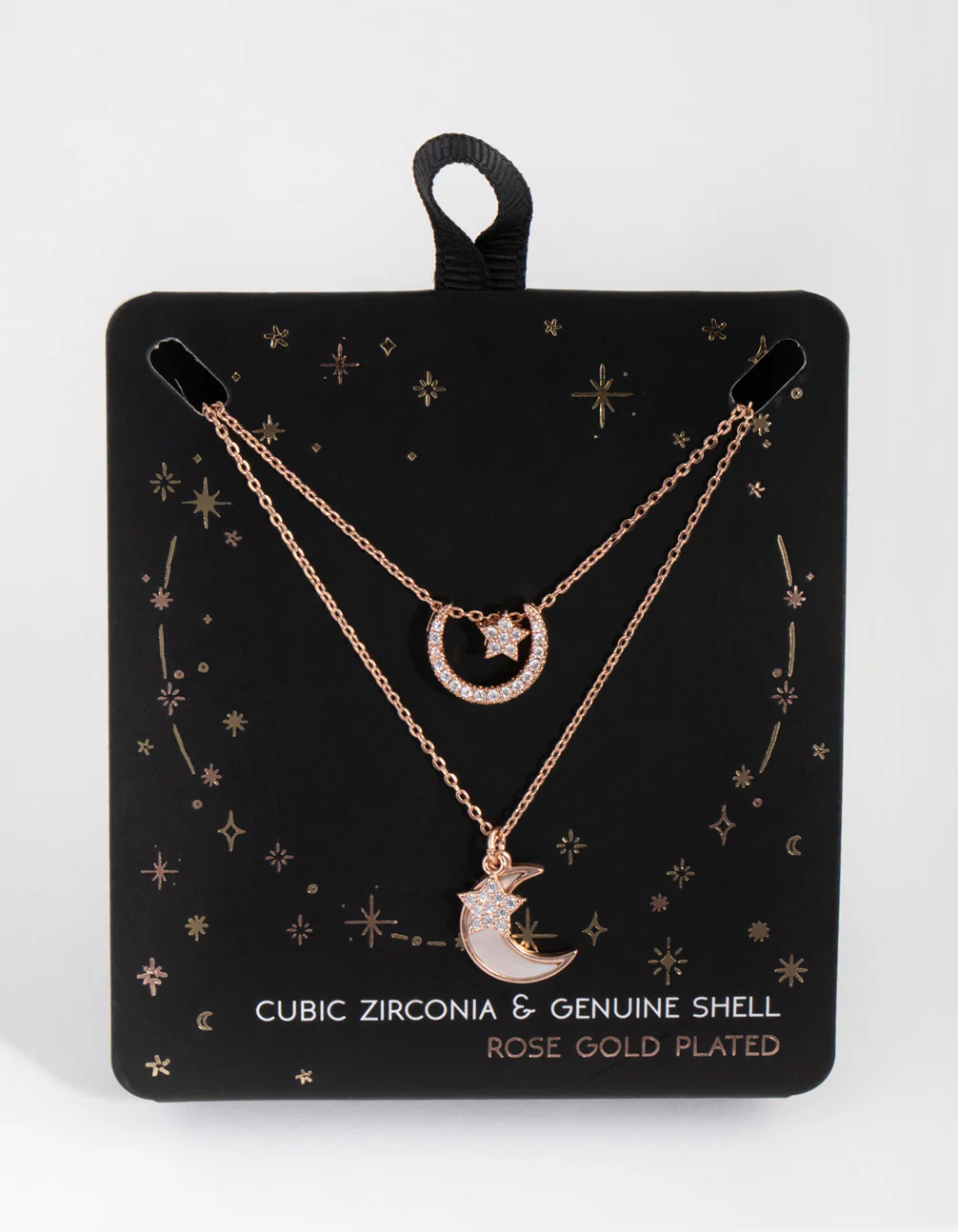 Rose Gold Plated Cubic Zirconia & Shell Crescent Moon Necklace Set - Image 3