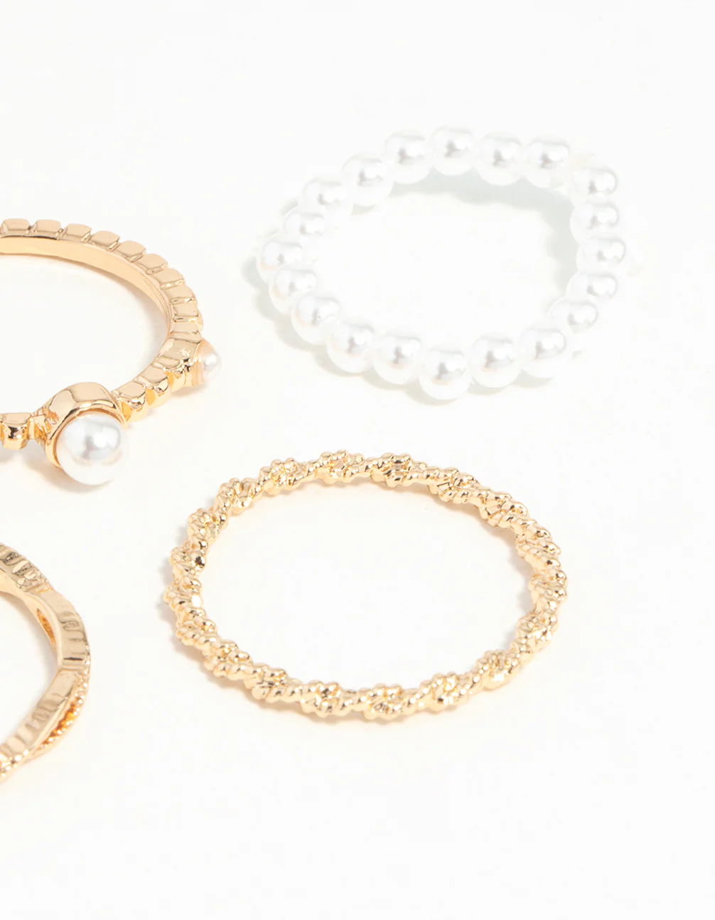 Gold Pearl & Twist Ring 5-Pack - Image 3