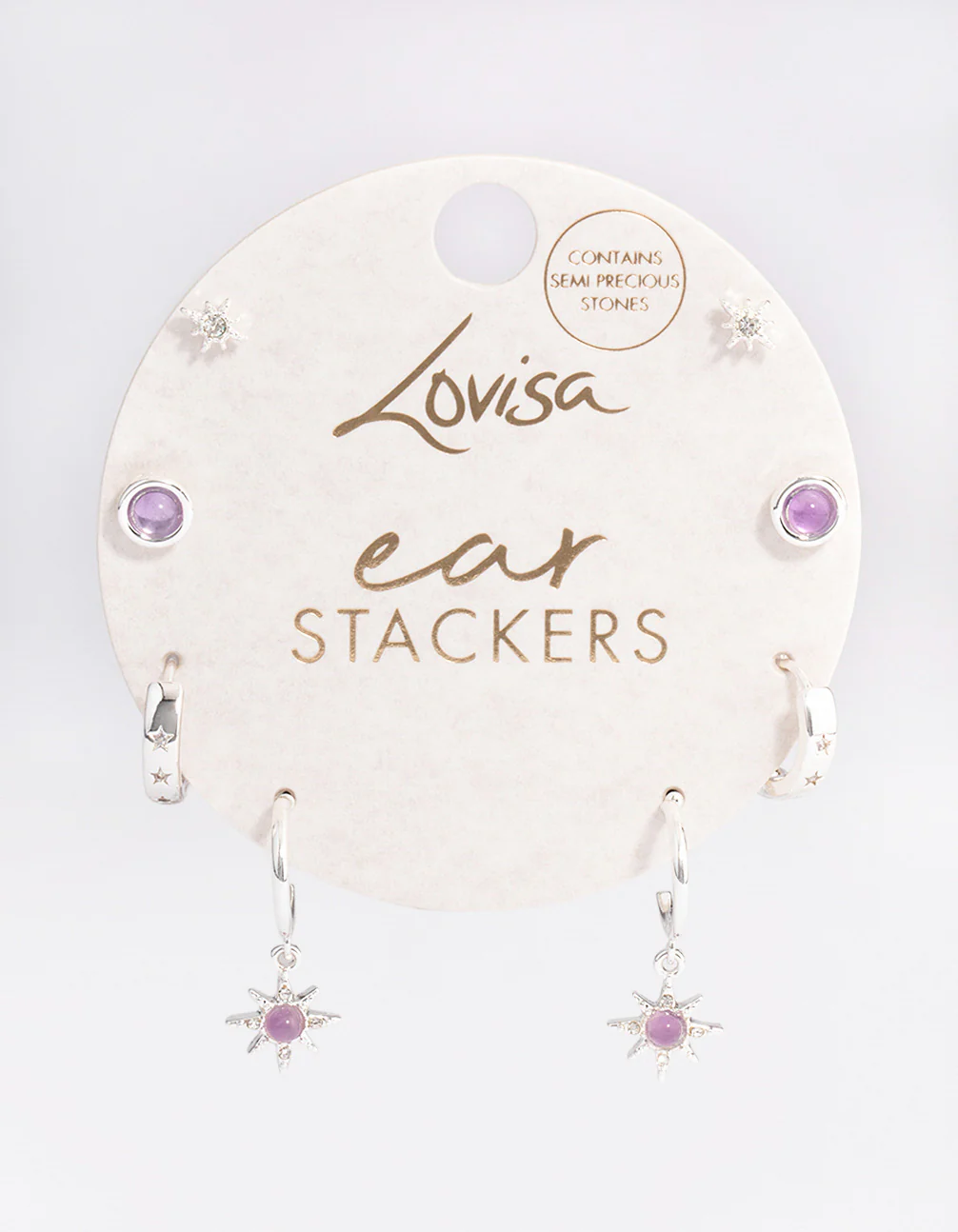 Silver Amethyst Starburst Stacker Earrings - Image 3