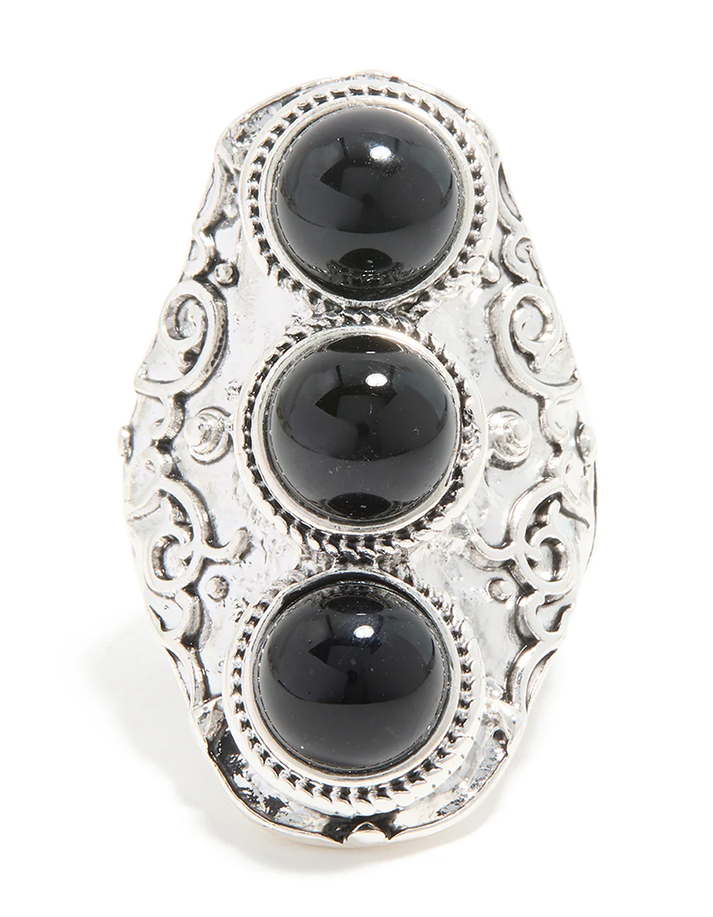 Silver Black Circle Trio Ring - Image 3
