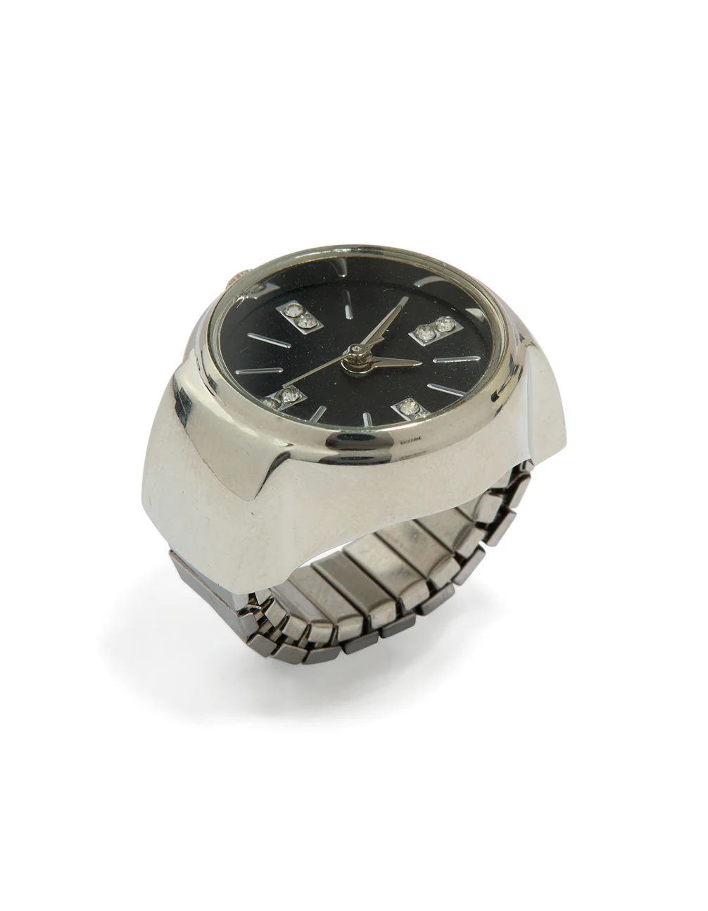 Silver Black Statement Watch Ring - Image 4