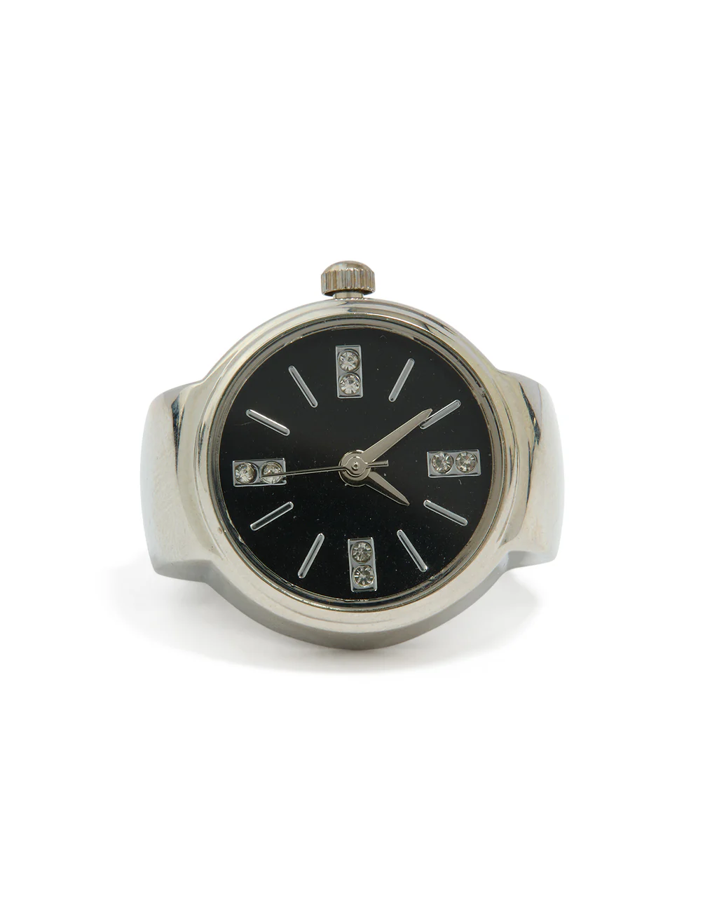Silver Black Statement Watch Ring - Image 5