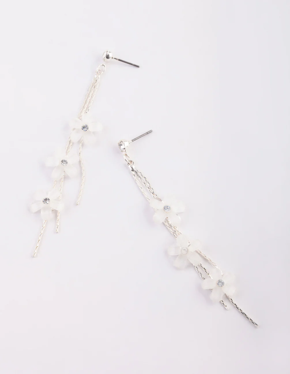 Silver Flower Drop Earrings - Image 3