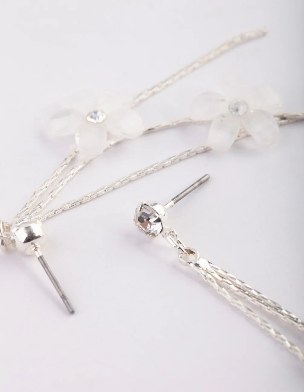 Silver Flower Drop Earrings - Image 4