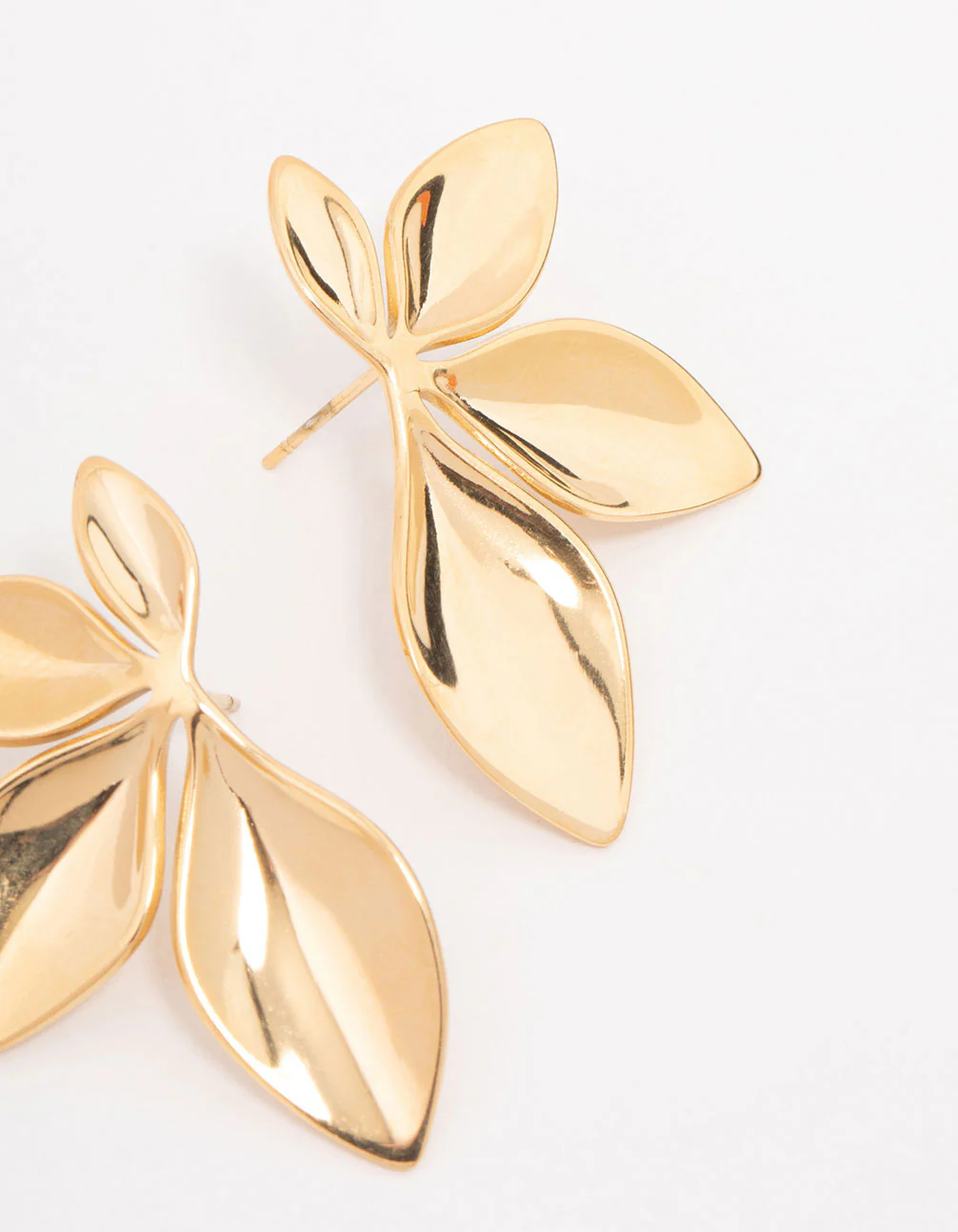 Waterproof Gold Plated Stainless Steel Leaf Cluster Stud Earrings - Image 5