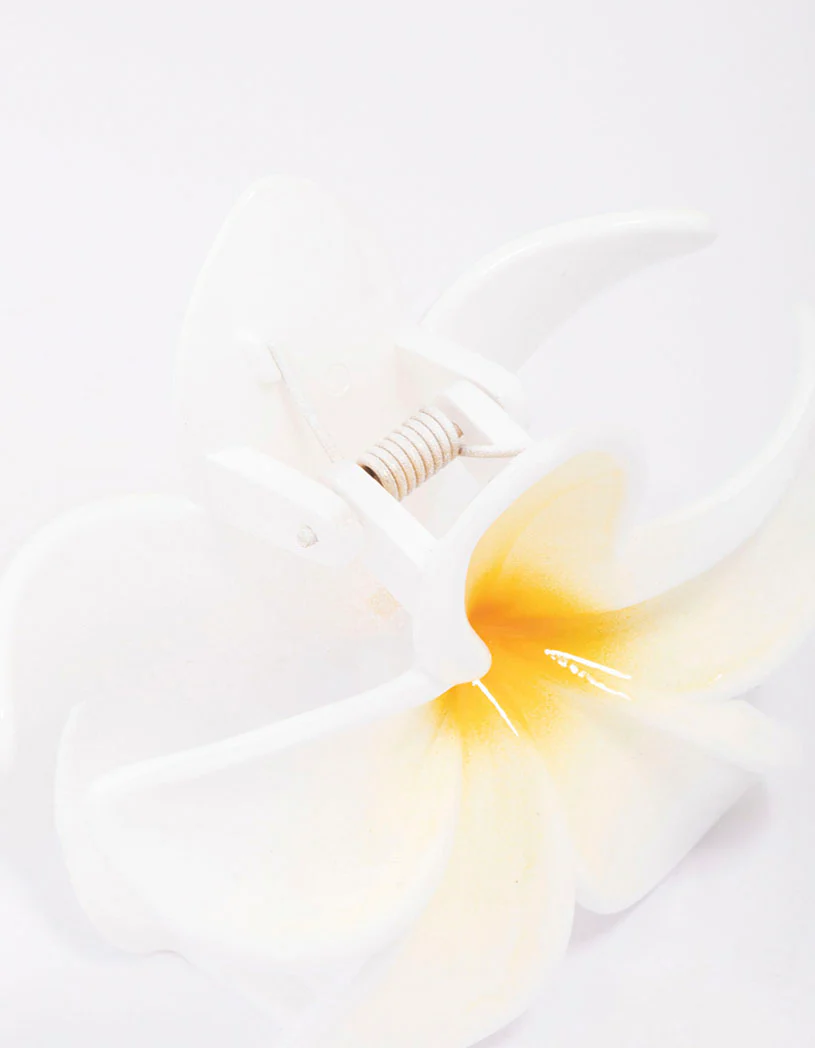 White Frangipani Flower Hair Claw Clip - Image 3